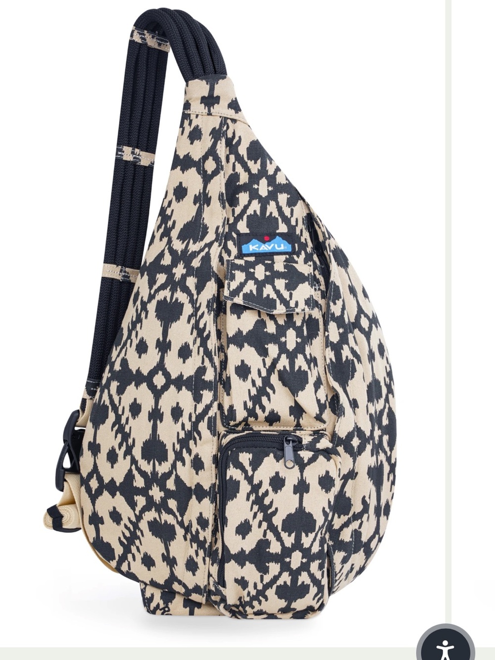 Kavu Women's Rope Sling Bag in Beige & Navy Ikat Print